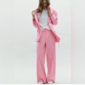 Zara Soft Pink Wide-Leg Cotton Pants in Classic Pink for Spring 🌷🌸 NWOT